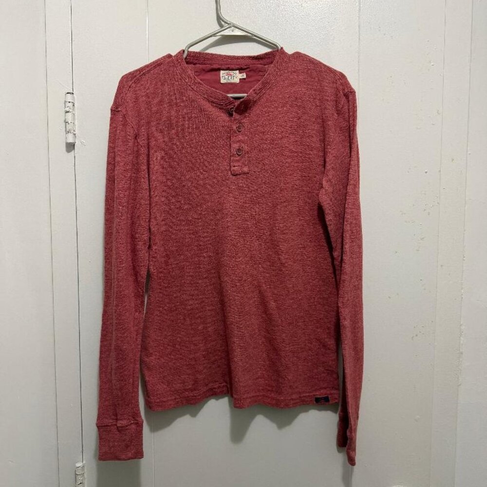 Faherty Long Sleeve Henley Red/Pink Cloud Cotton Small